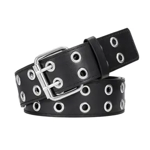 Double Grommet Eyelets PU Leather Belts Woman Men Punk Chic Stylish Belt Jeans Pants Cowboy Western Designer Fashion Belts