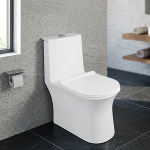 WC monobloc en céramique de style américain, à siphon en S, forme d'œuf, avec rebord doré, à poser au sol - Product Image 5