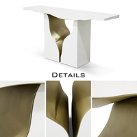 Meubles de salon, console contemporaine élégante de haute qualité en laiton poli et acier inoxydable pour couloir