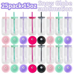 Paquete de 25 unidades desde almacén de EE. UU. - Vaso de vidrio de doble pared preperforado de 15 oz para globo de nieve con tapa de plástico y pajita para DIY de globo de nieve de vinilo - Product Image 4
