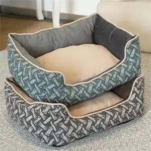 OEM Comfortable And Soft Rectangle Dog Bed Non-Slip PP Cotton Velvet Warmth Lounger Dog Sofa Bed Washable For Cat Dog Animals