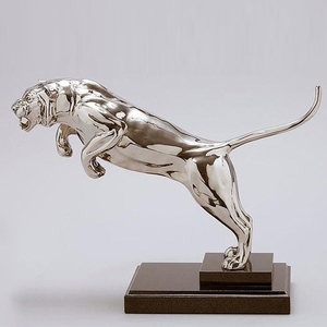 Decoración al aire libre espejo pulido superficie geométrica tamaño natural estatua de tigre de acero inoxidable - Product Image 4