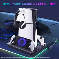 GAMINJA Station de charge rapide RGB ultra-mince en plastique avec refroidissement et supports pour PS5/Slim/Pro (version disque et numérique)