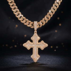 Pendentif Croix KIVORA en Argent 925 Plaqué Or Rose et Rhodium, Moissanite VVS D, Bijoux Hip Hop pour Hommes et Femmes, Breloques Givrées - Product Image 4