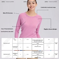 Chemise à manches longues DIMU 100% laine mérinos, séchage rapide, évacuation de l'humidité, col rond, coupe ajustée, pour femmes, course à pied, randonnée, couche de base pour activités de plein air