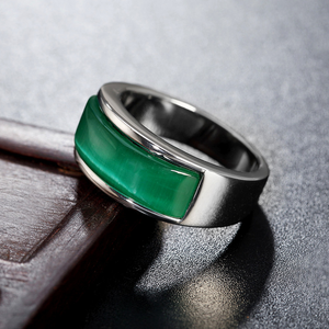 Bague unisexe en acier inoxydable plaqué or vintage sans ternissement, pierre de lune œil de chat verte, <span class=keywords><strong>opale</strong></span>, pierre naturelle, pour hommes et femmes - Product Image 4