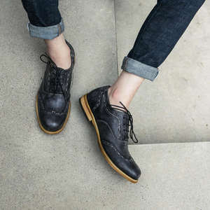 Chaussures habillées décontractées pour hommes, style anglais vintage, lacets, bout rond, effet vieilli, élévatrices, en cuir véritable, vente en gros - Product Image 5