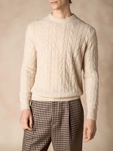 Maglione Classico da Uomo a Trecce in Crema, Stile Tradizionale Aran da Pescatore, Pullover Girocollo in Misto Lana d'Agnello e Cashmere - Product Image 1