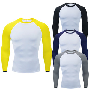 Magliette da <span class=keywords><strong>uomo</strong></span> a compressione a maniche lunghe Patchwork sport Fitness Top ad asciugatura rapida T-shirt attillata da basket - Product Image 2