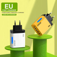 Cargador Rápido Multi-Puerto de 240W para Teléfono Móvil, Enchufe EU/US/UK, USB C, Luz LED para Smartphones