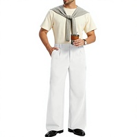 Pantalon de bureau formel unisexe plissé à jambe large en polyester/coton, coupe ample et confortable, idéal pour l'été et les tenues professionnelles