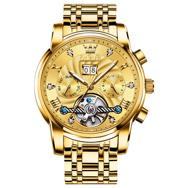 Olevs Sports Automatic Tourbillon Slef Wind Luxury Waterproof Metal Classic Cool Stainless Steel Luminous Date Men Watch