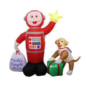 Décoration de Noël gonflable pour la maison et le jardin, Père Noël spatial lumineux LED de 6 pieds, attrape les étoiles avec un sac cadeau et un chien - Imperméable - Product Image 1