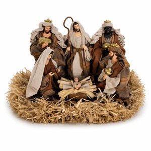 Ensemble de crèche personnalisé en gros avec base en paille, figurines de la Sainte Famille et des Trois <span class=keywords><strong>Rois</strong></span> <span class=keywords><strong>Mages</strong></span>, ornement religieux de Noël, cadeau - Product Image 1