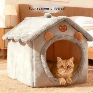 Niedliches Hausförmiges Katzenhaus Winter-Warmes Katzennest Ganzjährig Universelle Tierhöhle für Kleine Hunde Katzen Komfortables Schlafbett - Product Image 3
