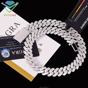 Full paved round baguette gemstone cuban <b>chain</b> Gold plated 925 sterling sliver VVS moissanite diamond Pass diamond tester GRA - Product Image 3