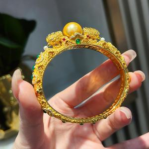 กำไลข้อมือไข่มุกสีทองวินเทจใหม่สไตล์นางสนมของจีนเครื่องประดับไร้ที่ติ - Product Image 4