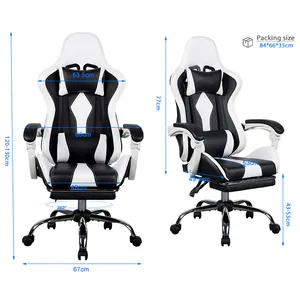 Kursi Game Eksekutif Dapat Diatur, Kursi Pijat Kulit PU Punggung Tinggi dengan Sandaran Tangan, Kursi Gamer Silla Putar Angkat Furnitur Kantor