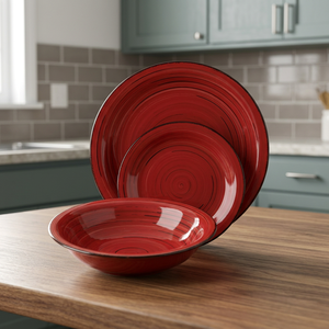 Set da Pranzo di Lusso in Gres a 3 Pezzi Lipari Rosso, Stoviglie Ecologiche con Motivo Personalizzabile, Lavabili in Lavastoviglie e Utilizzabili nel Microonde - Product Image 2