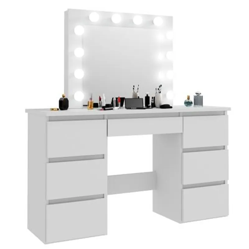 Conjunto de móveis de quarto cômodas MDF LED 6 gavetas penteadeira de maquiagem simples