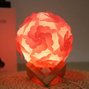 Drop Shipping Nordic DIY 30-teiliges Kit Puzzle LED Nachttisch lampe Mondform Puzzle Nachtlicht mit Holz sockel