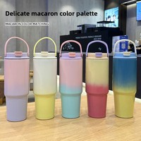 Botol Termos Stainless Steel dengan Warna Gradasi Berinsulasi Vakum; Botol Air Kapasitas Besar; Mug Mobil Portabel Ramah Perjalanan.