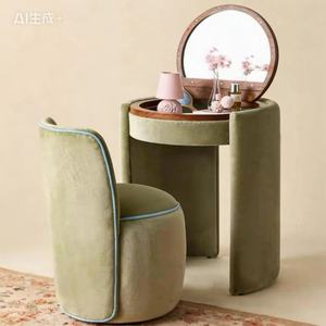 Set Toeletta Girevole Idao in Velluto con Specchio, Design Moderno, per Cucina o Camera da Letto - Product Image 4
