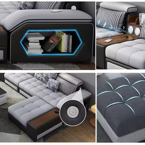 Sofá <span class=keywords><strong>Cama</strong></span> <span class=keywords><strong>Modular</strong></span> Moderno Personalizable con Acabado Brillante, Unidad de Carga USB Inteligente, Soporte Lateral de Audio, Tapizado en Cuero Sintético, Forma de L - Product Image 4