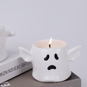 Juego de portavelas Redeco de cerámica creativa en forma de fantasma con orejas espeluznantes Jack Skellington soporte de vela decorativo de Halloween - Product Image 4