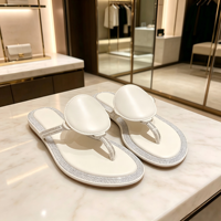 Sandales plates décontractées pour femmes avec strass, en cuir mat uni et décorations circulaires, style OEM/ODM