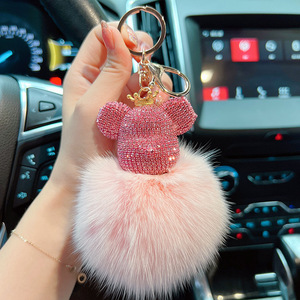 Bán buôn Pearlescent pha lê Rhinestone gấu Keychain dễ thương vương miện gấu Keychain Pom Pom sang trọng gấu Keychain - Product Image 3