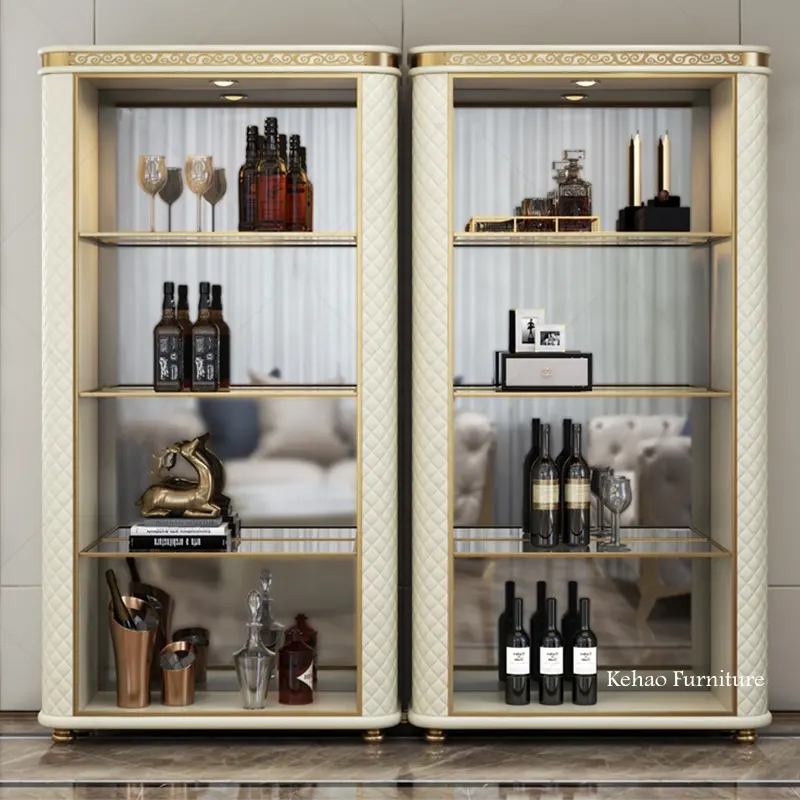 Современный квартирный белый кожаный барный винный шкаф мебель золотой шкаф для хранения из нержавеющей стали стеклянный винный шкаф