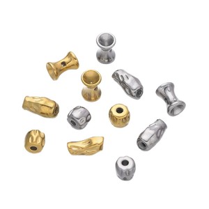 Cuentas espaciadoras irregulares de acero inoxidable chapadas en oro y plata para la fabricación de pulseras, componentes de joyería, 5 oblongas, 10 redondas - Product Image 5