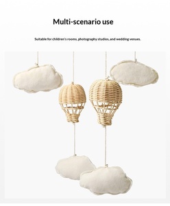 Adorno Colgante de Globo Aerostático de Ratán Tejido Natural, Colgante de Nube de Madera Hecho a Mano, Decoración para Habitación Infantil, Juguete Relajante para Bebés - Product Image 3