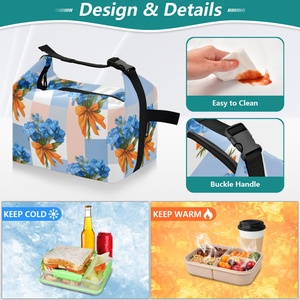 กระเป๋าใส่อาหารกลางวันลายดอกไม้สีฟ้าแบบกำหนดเองสไตล์ฮาวาย กระเป๋าเก็บความร้อน - Product Image 4