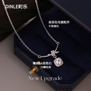 สร้อยคอ Dinle Starlight Cube Zircon ดีไซน์เรขาคณิต ประดับแบบ Bezel Setting สำหรับใส่ทุกวัน - Product Image 1