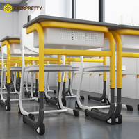 Mobilier de classe OEM personnalisé pour projets scolaires, ensemble bureau et chaise pour étudiants à structure en acier robuste et hauteur réglable