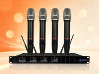 Système de microphone sans fil Aidi UHF 4 canaux, micro sans fil professionnel à main en métal pour karaoké, scène, église, discours