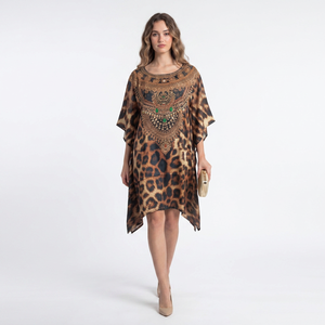 Robe longue tunique kaftan africaine en viscose pour femme, coupe ample, style poncho kimono, manches chauve-souris, finition soyeuse, mode bohème pour les vacances et la maison - Product Image 1