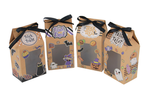 4 diseños de cajas Kraft para regalo de fiesta de Halloween con ventana <span class=keywords><strong>Trick</strong></span> <span class=keywords><strong>or</strong></span> <span class=keywords><strong>Treat</strong></span> Sweet Goodie decoraciones cajas con cintas - Product Image 3