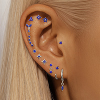 Vente en gros S925 Sterling Silver Flat Back Stud Boucles d'oreilles Lapis Lazuli naturel Piercing pour femmes Bijoux à la mode avec pierre de Zircon