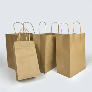 ZJPACK sac en papier Kraft brun biodégradable avec impression de logo personnalisé pour emballage alimentaire sac en papier brun recyclé avec logo imprimé