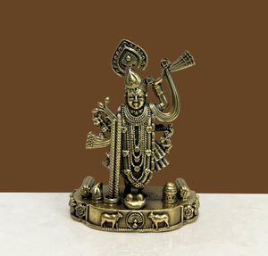 Estatua de Latón de Shree Nath Ji, Artesanía de Primera Calidad, con Trabajo en Piedra Multicolor, Hecha a Mano en Rajasthan - Product Image 3