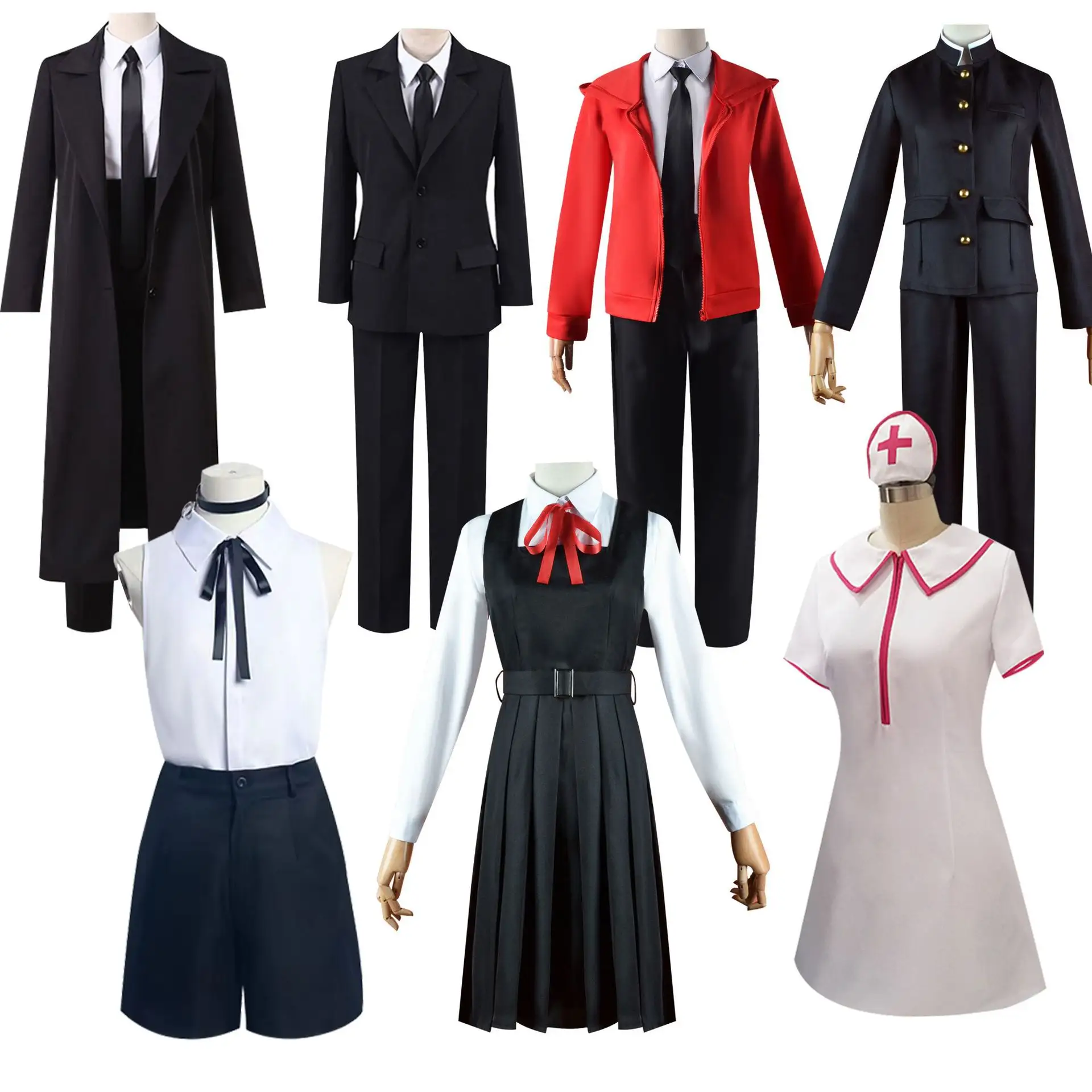 Anime Chainsaw Man Makima ASA MITAKA Yoshida Hirofumi Reze Cosplay Costume Black Trench Shirt Tie Pants