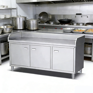 Plan de travail de cuisine commerciale sur mesure en acier inoxydable 304, résistant à la chaleur, finition brossée mate, pour hôtel - Product Image 1