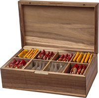 Organisateur de sachets de thé en bois d'acacia moderne Conteneur de stockage rectangulaire en aluminium pour cartes magnétiques Couvercle de style rectangulaire inclus