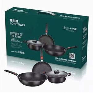Medical Stone Iron Pan Three-piece <b>Set</b> Non-stick <b>Cookware</b> <b>Set</b> Gas Induction Cooker Universal Frying Pan Combination Gift - Product Image 2