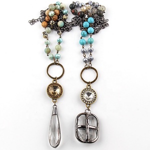 Moda hermosa mujer Festival regalo joyería collar piedra Natural cristal Rosario cadena soldado Cruz colgante collares - Product Image 5