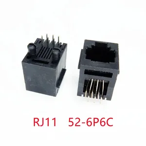 Prise RJ11 52-6P6C siège prise téléphonique RJ12 femelle tête de cristal à 6 cœurs module réseau vertical à 180 degrés