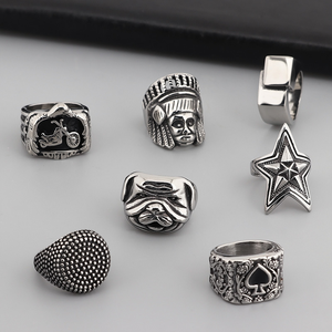 Anillos creativos de acero inoxidable para hombre, diseños tribales de pala de ancla de estrella, Vintage banda gruesa, joyería llamativa, anillo de calavera Punk gótico - Product Image 2